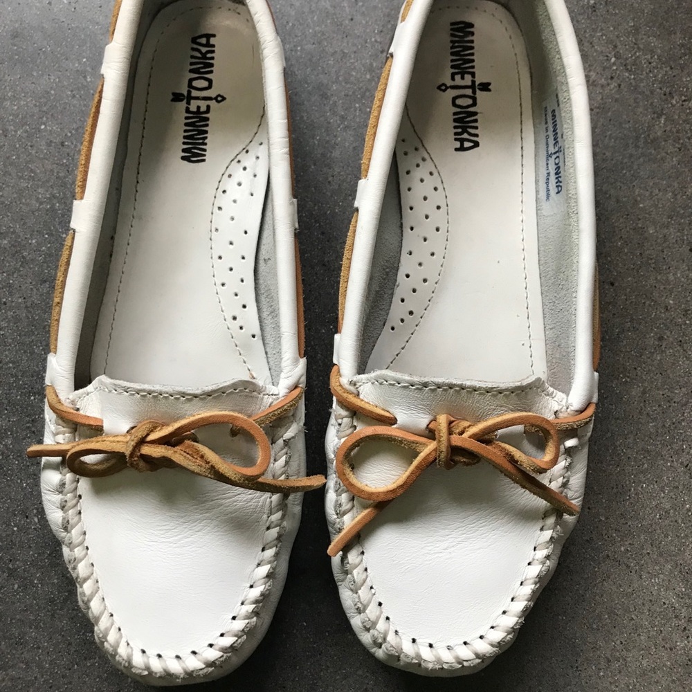 White Leather Minnetonka Flats